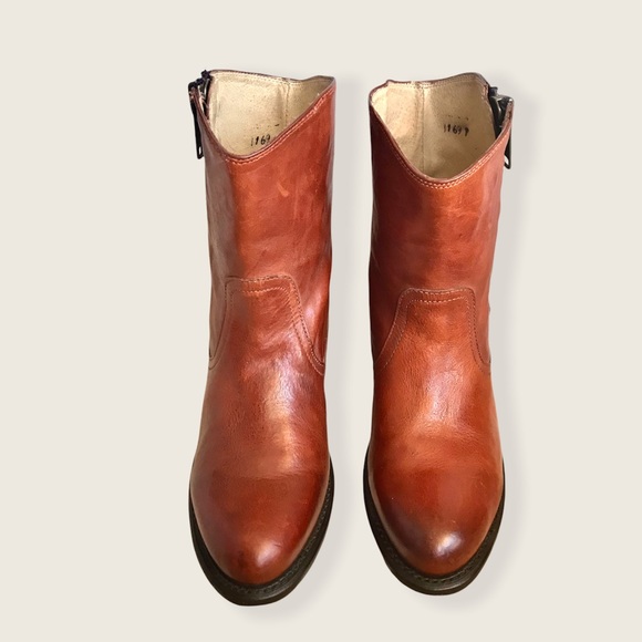 Frye Leslie Zip Cognac Genuine Leather Fall/Winter/Spring Heeled Ankle Booties - Picture 7 of 14